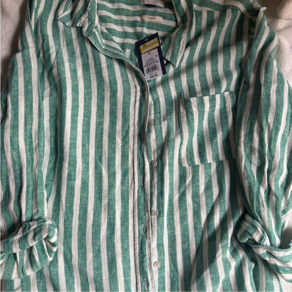 Universal Thread Green and White Striped Shirt - Picture 4 of 5